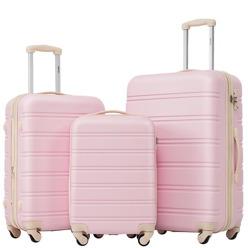 Merax 3 Piece Luggage Set,Hardside Suitcase Set,Expandable Luggage with TSA Lock,Lightweight Durable Travel Carry on Suitcase with Wheels 20+24+28 inch(White Pink)