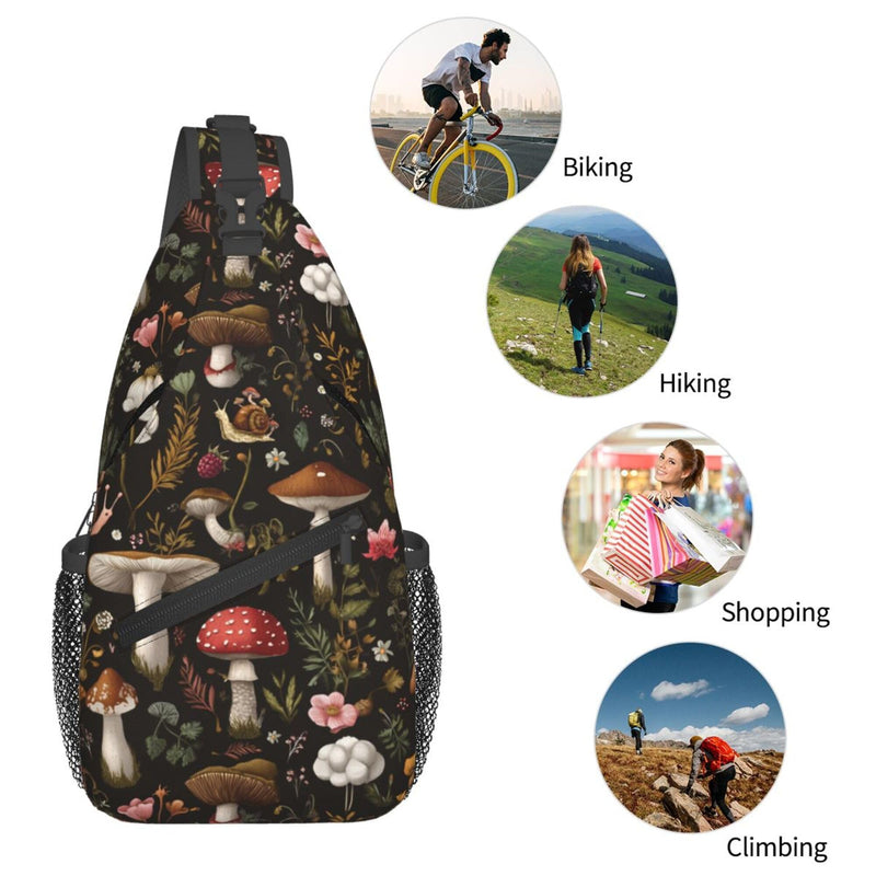 Mushroom Snail Berry Sling Backpack Unisex Crossbody Chest Bag Shoulder Chest Bag For Women Men Hiking Travel