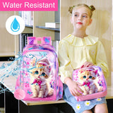 AGSDON 3PCS Backpacks for Girls, 16" Elementary Kids Cute Cat Backpack Preschool School Bookbags and Lunch Box
