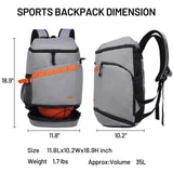 MIER Basketball Backpack with Shoes Compartment Ball Holder Large Sports Equipment Back Pack for Men Women Gym Travel 35L, Gray