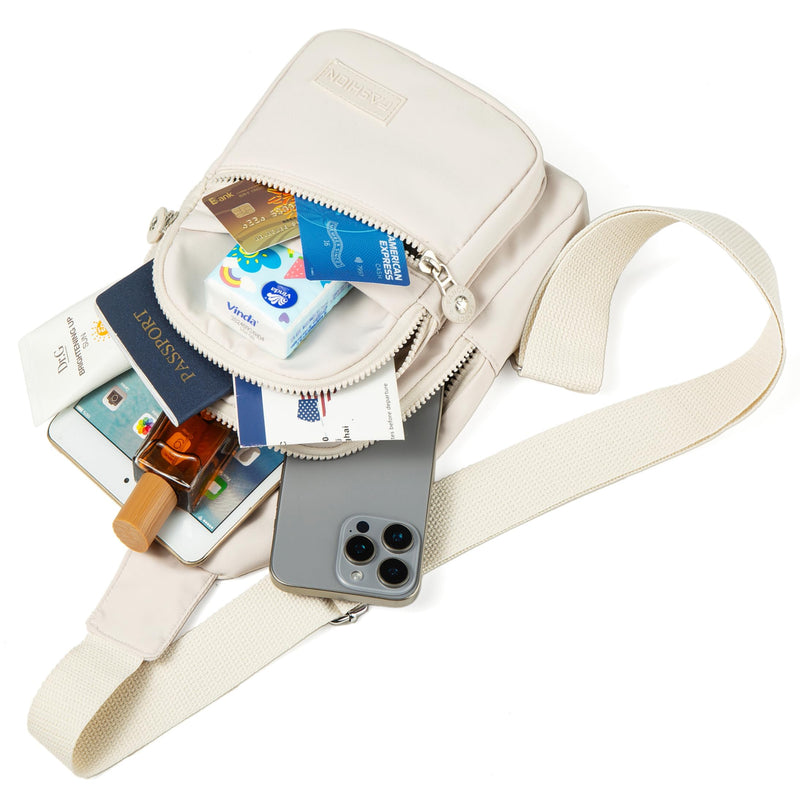 Banelu Sling Bag Small Crossbody Bags for Women Men, Cross Body Bag Sling Backpack for Outdoors Sports Hiking - Beige