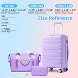 LARVENDER Luggage Sets 3 Piece with Duffel Bag Hardside PP Carry On Suitcase with 360° Spinner Wheels TSA Lock Luggage Sets for Women, Lavender