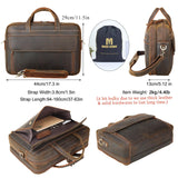 Masa Kawa Vintage Full Grain Leather Briefcase for Men 17" Laptop Computer Brief Case Business Travel Work Messenger Cross Body Shoulder Bag