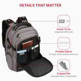 SwissGear Travel Tech Elite Laptop Backpack – Fits Laptops up to 16” – ScanSmart TSA-Friendly Backpack with USB Port, Shoe Compartment & Organizer Pockets – Grey Ballistic