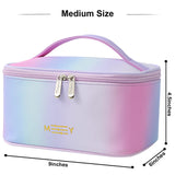 Meiyuuo Makeup Bag Large Cosmetic Bags for Women Girls Cute Travel Zipper Pouch Toiletry Organizer for Beauty Essentials Waterproof (Gradient Rainbow Pink)