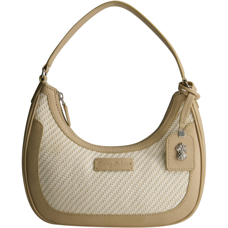 Tommy Bahama Hobo Bag, Women's Mini Handbag with Zip Closure and Woven Design, Tan/White
