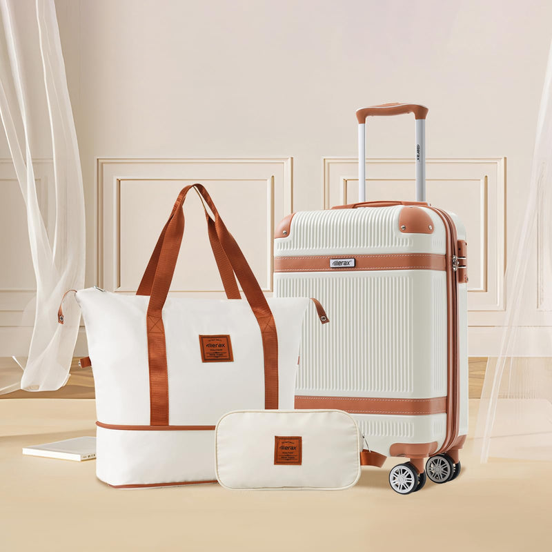 Merax Luggage Set 3 Piece Suitcase Set, 20-Inch Carry On Luggage Lightweight Suitcases with Wheels, TSA Lock, Collision-Protection Angle (White)