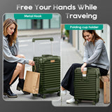 Joyway 20 Inch Carry on Luggage with Aluminium Frame and Front Pocket, PC Hardshell Suitcase with USB Port and Cup Holder, 21.5x14.2x9 Airline Approved Luggage with Spinner Wheel, TSA Lock(Dark Green)