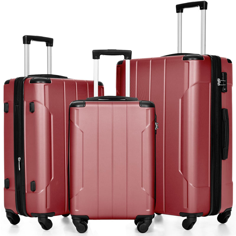 Merax Luggage Set 3 Piece Expandable Lightweight Spinner Suitcase with Corner Guards (Red.)