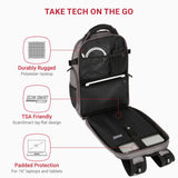 SwissGear Travel Tech Elite Laptop Backpack – Fits Laptops up to 16” – ScanSmart TSA-Friendly Backpack with USB Port, Shoe Compartment & Organizer Pockets – Grey Ballistic