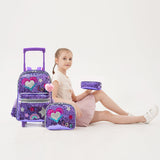 Meetbelify Rolling Backpack for Girls School Backpack with Wheels Kids Sequin Roller Luggage for Elementary Kindergarten Students with Lunch Box Pencil Case for Girls 5-12 Years Old