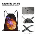 YIJIUWKIS Kids Drawstring Bag with Fire Basketball for Boys, Sports Drawstring Backpack for Teens Boys Girls Adults Women Men, Black Daypack Bag for Work Gym Swim Travel Hiking School, Small