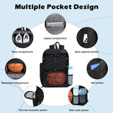 MoKo Basketball Bag Backpack, Soccer Backpack with Separate Shoe and Ball Comparment, Large Sports Equipment Bag with Hidden Hook & Charging Port for Basketball, Soccer, Volleyball Training, Black