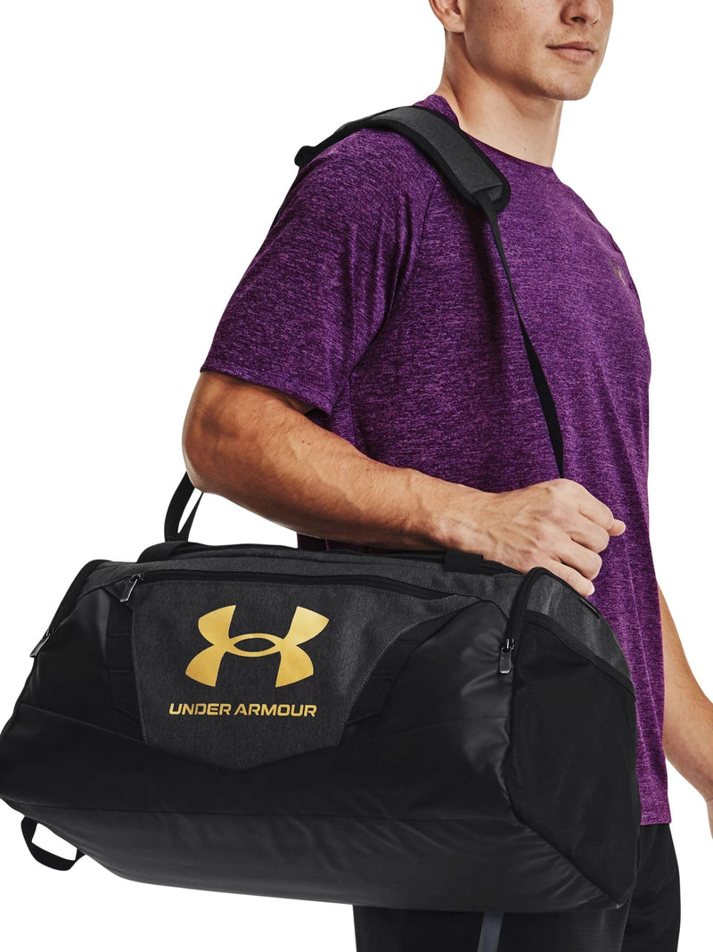 Under Armour Unisex-Adult Undeniable 5.0 Duffle, Black Medium Heather (002)/Metallic Gold, Small