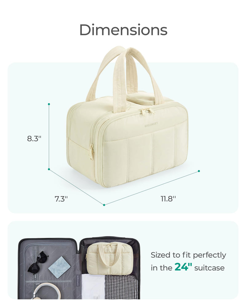 BAGSMART Travel Toiletry Bag, Puffy Large Toiletry Bag for Women, Lightweight Cosmetic Makeup Bag Organizer with Handle for Traveling, Accessories, Essentials, Toiletries （Dark Pink