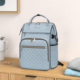 EMPSIGN 17 Inch Laptop Backpack for Women, Work Business Travel Computer College Bags, Large Capacity Water-repellent Quilted Casual Daypack with USB Port, Light Blue