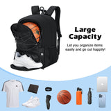 MoKo Basketball Bag Backpack, Volleyball Soccer Backpack for Men & Women with Separate Ball and Shoes Compartments, Water-Resistant, Fence Hook, Sports Bag for Clothes, Shoes, Tablets, Laptops, Black