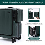 NOBL Duo Carry Carry-On Luggage with Detachable Side Bag, 22.1x14.6x10.5 Airline Approved, Noble Zipperless PC Hard Shell Suitcase & Crossbody, 360° Spinner Wheels, TSA Locks, USB Port - Forest Green