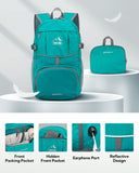 WATERFLY Hiking Packable Daypack Backpack: 25L Ultra Lightweight Day Pack for Woman Man - Small Compact Folding Back Pack for Outdoor Sport Cycling Camping Travel Trip - Turquoise