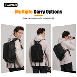 Cwatcun 2 in1 Camera Sling Bag, Camera Backpack Waterproof Leather Coating Shockproof Hardshell Camera Bag with Tripod Strap, Camera Case for Canon Nikon Sony Fuji DSLR SLR Mirrorless Camera & Lenses