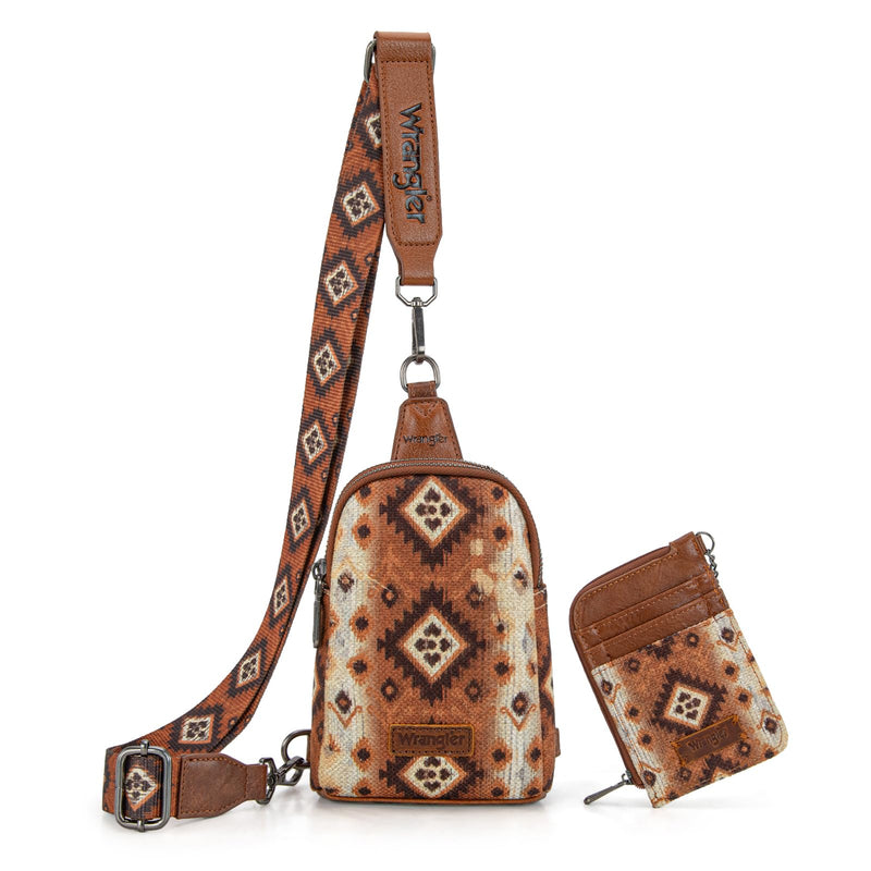 Wrangler Crossbody Bag with Card Wallet Aztec Sling Bag Purse Set WG2205-2101WBR