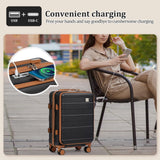 imiomo Carry on Luggage Airline Approved with Front Pocket and USB Port, Hard Shell 20 Inch Travel Carry-on Suitcase with Spinner Wheels and TSA Lock, Black