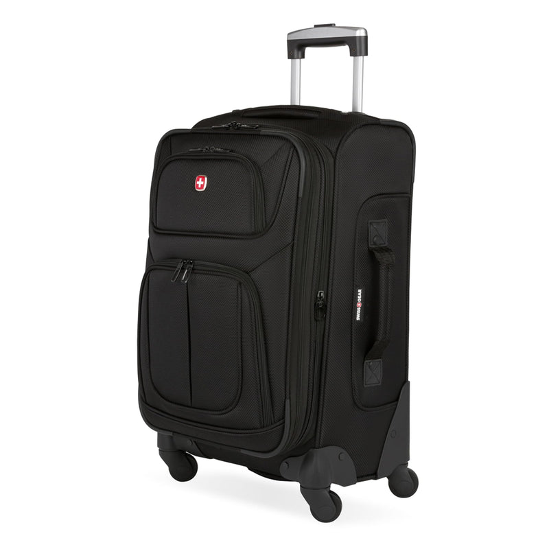SwissGear Sion Softside Expandable Luggage – Medium Checked Suitcase with 360 Degree Wheels & Retractable Handle – 25 Inch, Perfect for 1-7 Night Trips – Black