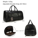 LUUFAN Leather Travel Bag Large Capacity Luggage Duffel Bag with Shoe Compartment, Men Women Weekend Shoulder Handbag for Holiday Business Trip (55cm-Black)