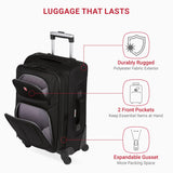 SwissGear Sion Softside Expandable Luggage – Carry-On Suitcase with 360 Degree Wheels & Retractable Handle – 21 Inch, Perfect for 1-3 Night Trips – Black