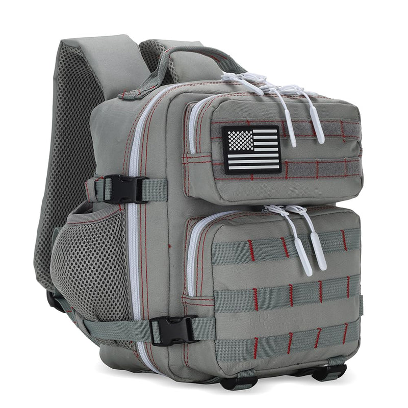 HongXingHai 9L Mini Tactical Backpack for Men and Women, Tactical Backpack Small for Hiking, Small Tactical Bag（Grey Red）