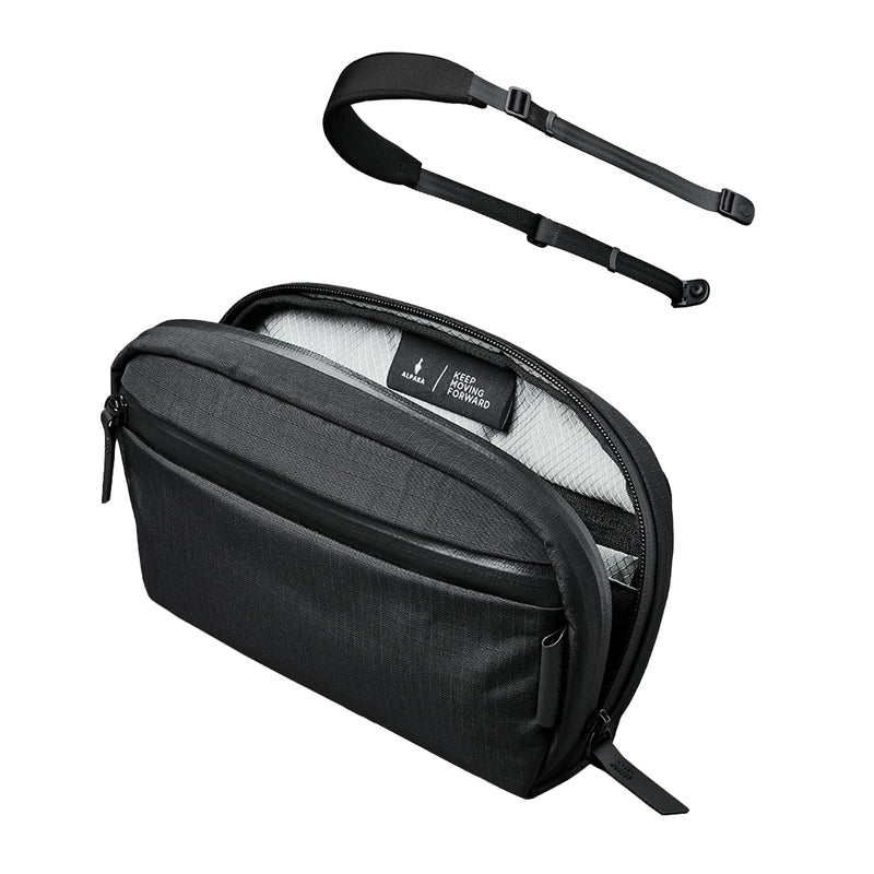 ALPAKA Toiletry Bag with Padded shoulder Strap- Comes with a Shoulder and Wrist Strap- 2 Internal Dividers and 2 Mesh Pockets - Doubles as EDC Pouch - Optimally Sized Accordion-Style Toiletry Bag