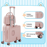 TABU Ride-on Luggage with Portable Bag for Kids，Hardshell Carry On Suitcase with Hidden Cup Holder, Foldable Pedal,Type-C & USB Interface, TSA Lock, 6-Spinner Wheels, Pink