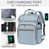 EMPSIGN 17 Inch Laptop Backpack for Women, Work Business Travel Computer College Bags, Large Capacity Water-repellent Quilted Casual Daypack with USB Port, Light Blue
