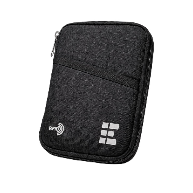 Zero Grid RFID Passport Holder & Travel Wallet, Zippered Wallet for Men & Women, Fits Passport, Cards, Cash, Tickets, ID, Sim Card, AirTag; Premium & Compact Travel Document Holder - Midnight Black