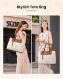 LOVEVOOK Laptop Tote Bag for Women 15.6 Inch, Water-Resistant Work Tote Bag Large Capacity Computer Bag Briefcase Handbag for Office Business Travel Teacher Nurse, Nylon & PU, Brown