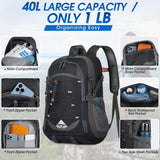 IGOLUMON Hiking Backpack 40L Packable Lightweight Camping Backpack Men Women Waterproof Hiking Daypack Outdoor Travel Daypack,Black