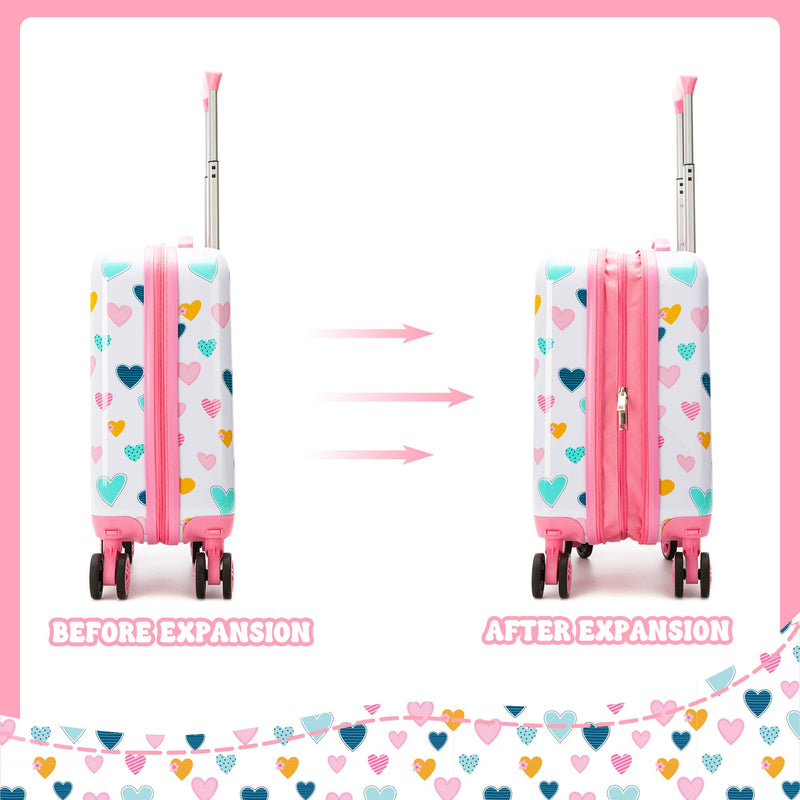 Esteemly Kid's Luggage Set 5 Piece Suitcase Set 16" Hardside Luggage with Spinner Wheels Girls Carry on Toddler Travel Rolling Suitcase with Neck Pillow Airline Approved