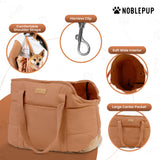 NoblePup Plush Dog Purse Carrier for Small Dogs, Soft Dog Tote Bag with Safety Harness Clip, Cozy Pet Carrier for Dogs Under 15 lbs, Comfortable Dog Shoulder Carrier for Travel, Brown
