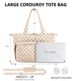 Bagstellar Corduroy Tote Bag for Women, 17 Pockets Laptop Work Tote Bag Lightweight Teacher Nurse Bible Bag for School Travel