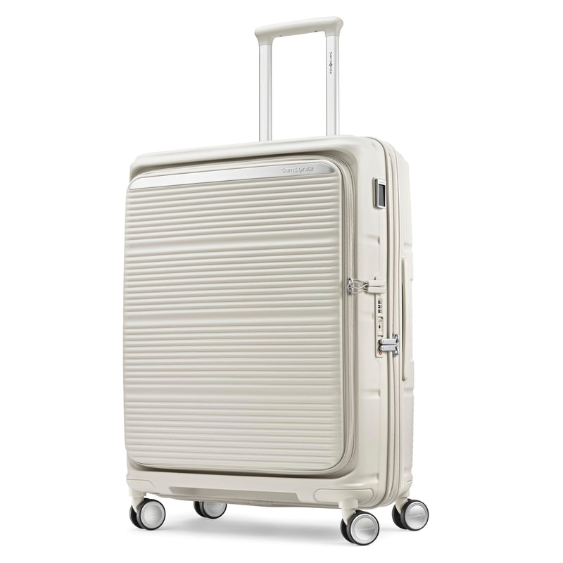 Samsonite Paralux Medium Checked Luggage - Innovative Design - Quick Access Front Pocket - Dual Suspension Wheel Technology - TSA Lock - Expandable - Includes Removable Packing Cubes - Stone Grey