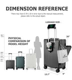 feilario Aluminium Frame PC Hard Shell Spinner Wheels Luggage,20.8"X15"X8.7 Airline Approved Built-In TSA lock Carry on Suitcase, with Cup Holder, USB Port, Phone Holder