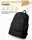 BJLFS Small Black Gym Backpack for Women Men, Waterproof Gym Track Bag with Expandable Shoe Compartment, Lightweight Mini Casual Daypack Sports Back Pack for Travel Hiking Dance Yoga Fitness Track