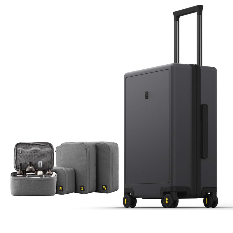 LEVEL8 Luminous Carry on Luggage, 20 Inch Hardside Suitcase Bundle with 4 PC Packing Cubes Organizer Set - Dark Grey