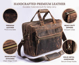 Brown Leather Messenger Bag for Men, Genuine Leather Briefcase Fits 15 Inch Work Satchel for Office, Business, and Travel Use