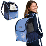 Cat Backpack Carrier, Ventilated Cat Backpack with Reflective Strips, Foldable Cat Carrying Backpack for Kitty Small Dog up to 15lbs (Blue)