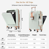 Hardshell Luggage Sets 3 Piece with Spinner Wheels, Green Luggage Set with TSA Lock, Carry on Suitcase with USB Port, Cup Holder, Front Pocket, Lightweight, 20"/24"/28" (Green, 3PC(20/24/28in))