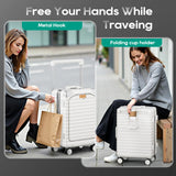 Joyway 20 Inch Carry on Luggage with Aluminium Frame and Front Pocket, PC Hardshell Suitcase with USB Port and Cup Holder, 21.5x14.2x9 Airline Approved, Luggage with Spinner Wheels and TSA Lock(White)