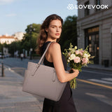 LOVEVOOK Laptop Tote Bag for Women With Large Cup Holder, Leather Work Tote Bag for Women,15.6 Inch Professional Computer Briefcase Business Teacher Commuter Shoulder Bag,Office Travel Gift