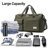 Suruid Travel Duffel Bag with Shoes Compartment Sports Gym Bag with Dry Wet Separated Pocket for Men and Women, Overnight Bag Weekender Bag Training Handbag Yoga Bag - Olive Green
