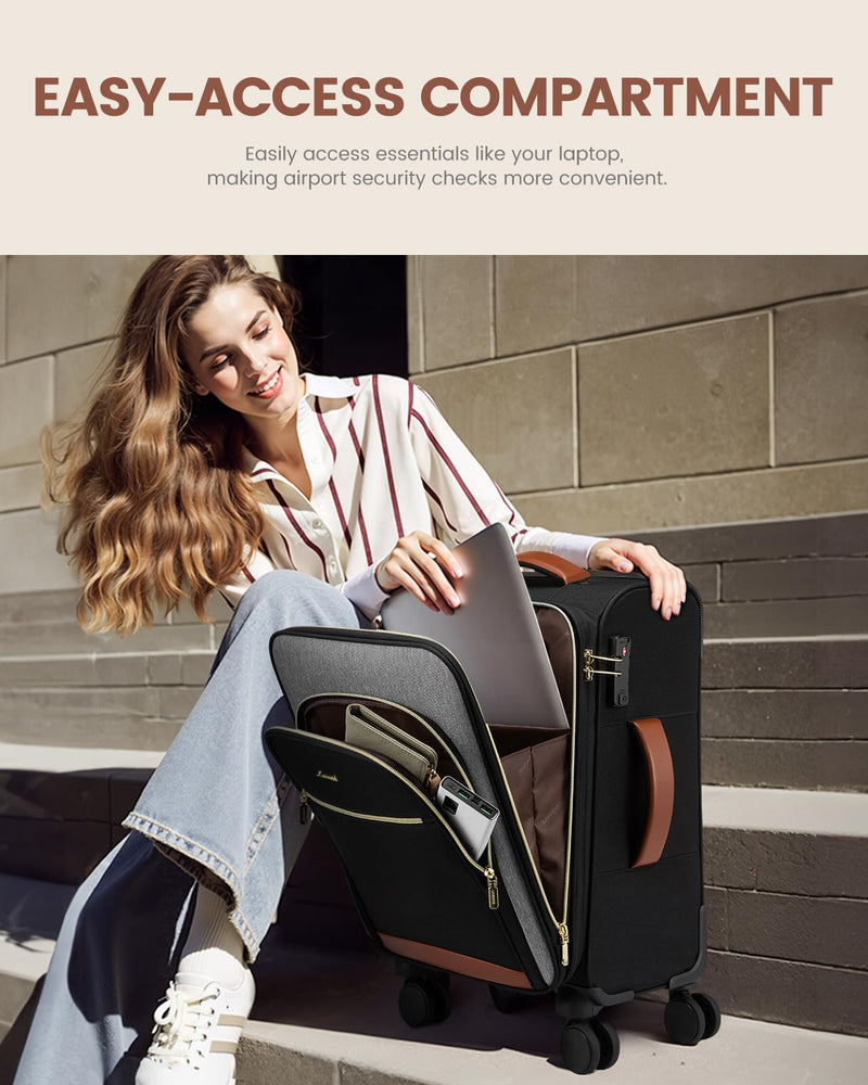 LOVEVOOK Carry On Luggage 22x14x9 Airline Approved, 20 Inch Softside Suitcases with Wheels, Lightweight Spinner Carry on Suitcase with TSA Lock, Water-Resistant Large Capacity Luggage for Travel